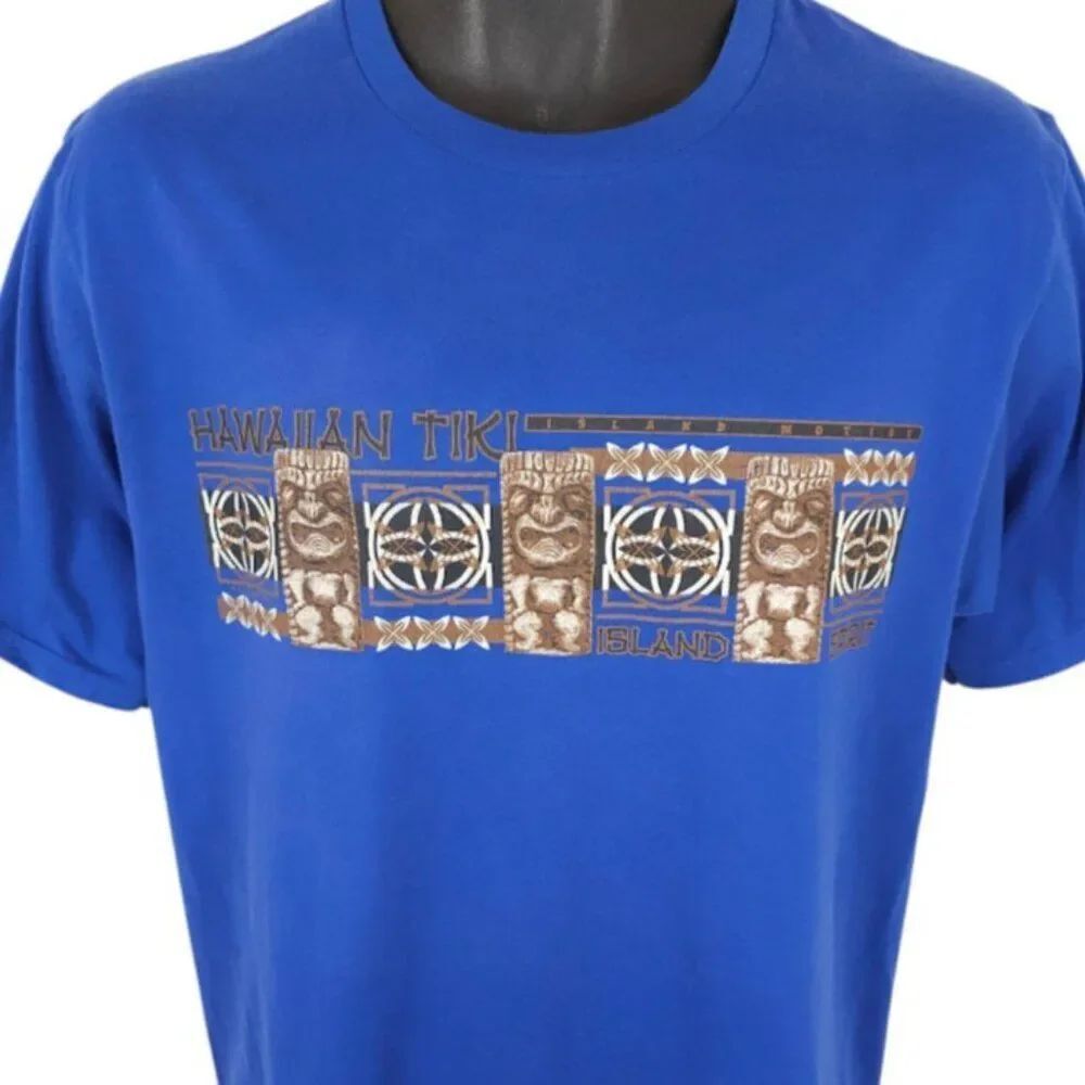 Hawaiian Tiki T Shirt Mens Size Medium Blue Island Spirit Travel Destination